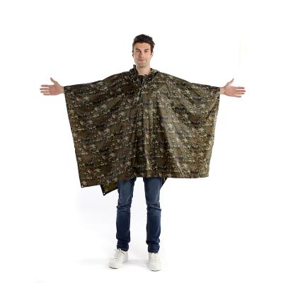 China Single-person Rainwear Wholesale Camouflage Outdoor Rain Poncho Waterproof Polyester PVC Coated Raincoat Camping Poncho For Adults for sale