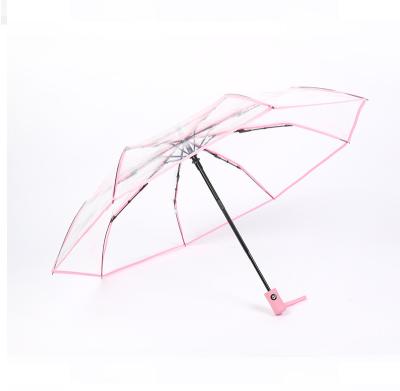 China Modern Korean Style Transparent Umbrella Automatic Opening 3 Folding Umbrella Waterproof PVC Umbrella For Ladies for sale