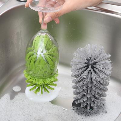 China Stocked Household Kitchen Cleaning Brush Suction Bottle Cleaning Brush Durable Nylon Wire Glass Cup Cleaner Brush With Sucker for sale