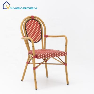 China Waterproof Outdoor Furniture French Vangarden Vintage Bistro Rattan Dining Chair With Armrest for sale