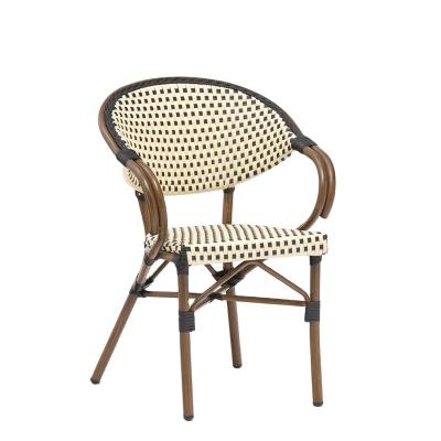 China Weather Furniture Outdoor Cafe Cane Black White Modern Cheap Stacking Outdoor French Rattan Bistro Chair for sale