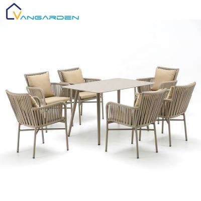 China Vangarden Waterproof Outdoor Rope Furniture Backyard Patio Table and Chair Set for sale