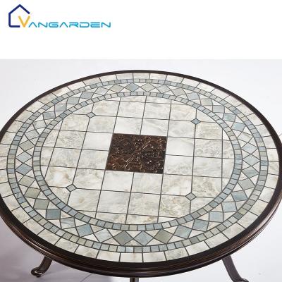 China Waterproof Outdoor Vangarden Furniture Modern Wood Grain Design Outdoor Round Furniture Patio Dining Table Garden for sale