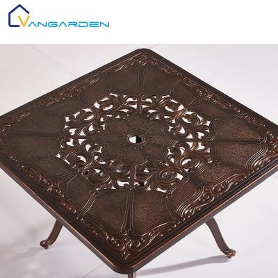 China Waterproof Outdoor Furniture Cast Aluminum Table Square Dining Set Large Outdoor Table For Garden for sale