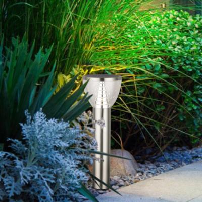 China Garden Landscape Stainless Steel Flat Surface Round Spike Solar Light Lamps in Garden for Lawn 80cm for sale