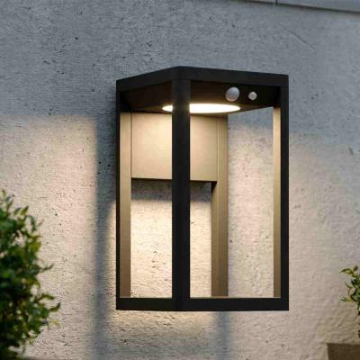 China Landscape Aluminum Black Square Garden PIR Glass Lens Led Solar Outdoor Wall Lights For Garden for sale