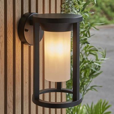 China Polycarbonate round ip44 15w waterproof matte black aluminum box lantern outdoor wall light e27 for sale