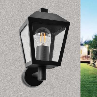 China Polycarbonate modern ip44 trapezium black box with pc shade e27 porch lantern wall mounted light outdoor for sale