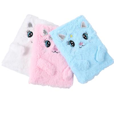 China Cat Smoothy Cover Kawaii Girls Pink Color Cute Plush Notebook Printed Fluffy Notebook à venda