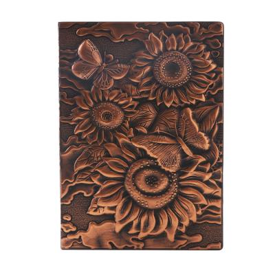 Китай Custom Embossed Hardcover PU Leather Notebook, Sunflower Retro Embossed A5 Travel Journal Notebook - Copper продается