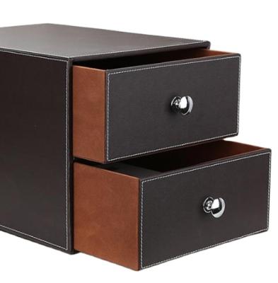 China Desk Organizer High Quality Desktop Clutter Matching Type PU Storage Box Office File Storage Drawer Leather Box for sale