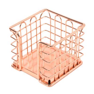 China Wholesale Stylish Modern Office Accessories Rose Gold Mesh Sticky Note Holder Memo Pad Holder Desk Organizer Te koop