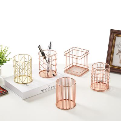 China Pen Pencil Organizer Desk Organizer Metal Mesh Iron Round Pen Holder Pencil Storage Container for Home Office Supplies for sale