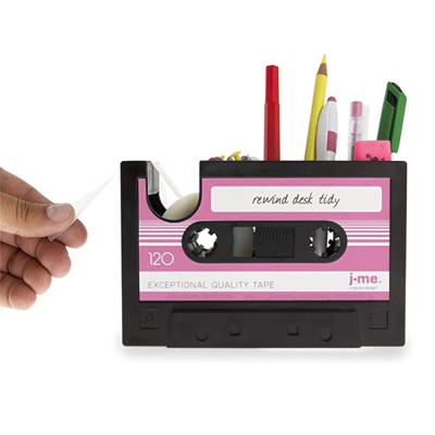 China Creative Multifunctional Pen Holder Retro Cassette Tape Dispenser Pencil Holder Desktop Organizer - Red Te koop