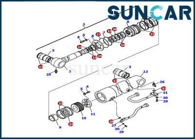 China Vista o cilindro do crescimento da resistência 226-61-11220 KOMATSU PC110R-1 que sela Kit Excavator Gasket Kit à venda