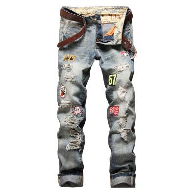 China 2022 Style High Quality Popular Men's Breathable Thin Straight Badge Do Old Ripped Jeans For Men for sale