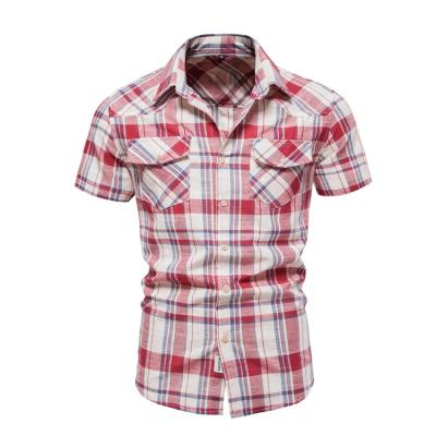 China Soft Breathable Fashion Top Quality Blouses Summer Short Sleeve Plaid Shirt Men Casual for sale