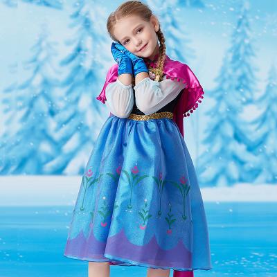 China Anna Costume Dress Washable Up Frozen Dress Kids Princess Clothes With Glove Crown Magic Wand for sale