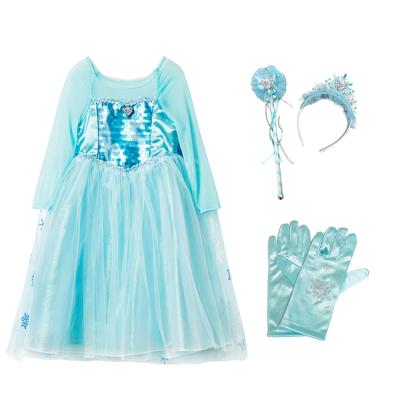 China Polyester/Cotton Light Blue Birthday Cosplay Elsa Cosplay Dress Costume Girls Frozen for sale