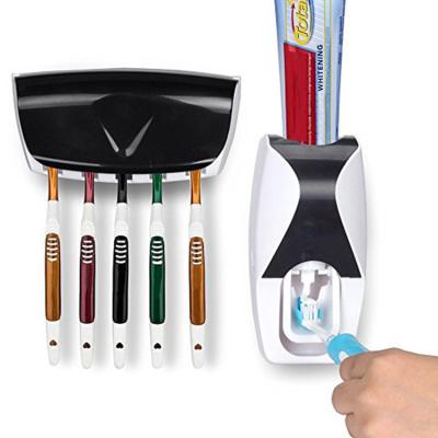 China Sustainable Automatic Self Squeezing Bathroom Wall Mount Adult/Kids Toothpaste Dispenser With 5pcs Toothbrush Travel Holder for sale