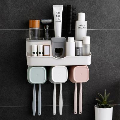 China Hot Sale New Wall Mount Automatic Plastic Toothbrush Seat Toothpaste Dispenser Set B533 B533 for sale