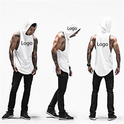 China Men's Running Tank Tops Solid Logo Long Loose Patchwork Custom Men's QUICK DRY Cotton Hooded Workout Tank Tops for sale