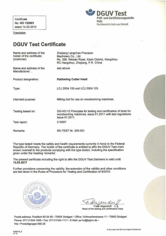 DGUV Test Certifcate - Zhejiang Langchao Precision Machinery Co., Ltd.