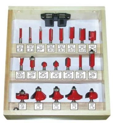 China Red painted 20 set woodworking T.C.T router bit sets in 45#carbon steel for sale