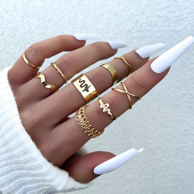 China Environmentally Friendly Fashion Hollow Ring Set Snake Wrapping Simple Rings For Women for sale