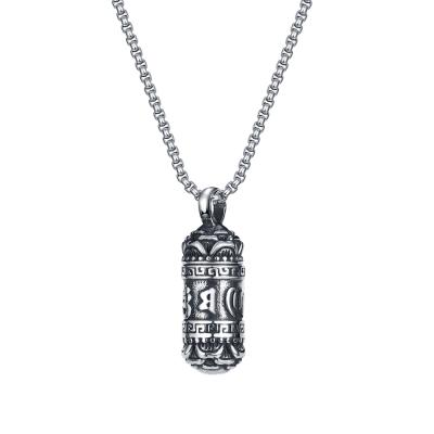 China Wholesale Popular Vintage Stainless Steel Cylindrical Pendant Necklace For Men for sale