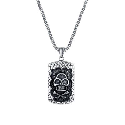 China Hiphop Hot Sale Skull Necklace Vintage Stainless Steel Pendant Chain For Men for sale