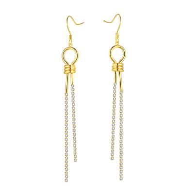 China Gold Plated Hot Selling Amazon Tassel Copper Long Earrings Zircon Jewelry For Women for sale