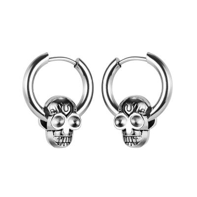 China Punk hiphop skull stainless steel circle earrings for men and women for sale