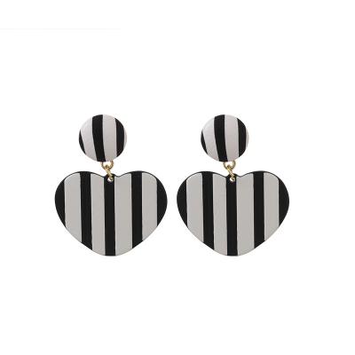 China Environmental Friendly Wholesale Geometric Stud Earrings Factory Drop Black And White Striped Leather Earrings For Women for sale