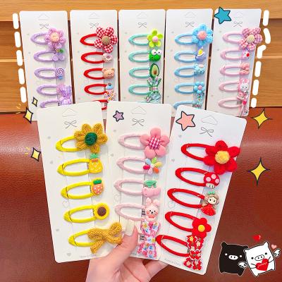 China New Styles 5pcs/set Sweet Hairpin Winter Wool Flower Designer Bow Hairgrip Cartoon Cute Hair Accessories For Girls Kids Hair Clip for sale