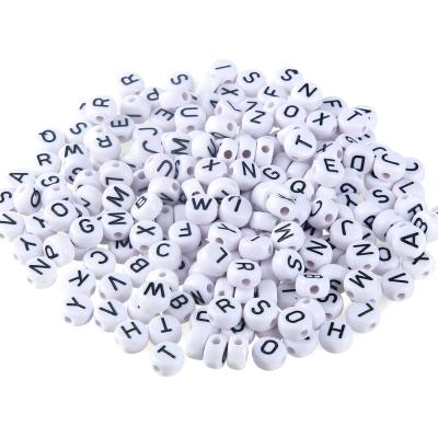 China Wholesale Oil Drip Acrylic Alphabet Beads Black Characters On White Background Letter Bead For DIY Bracelet for sale