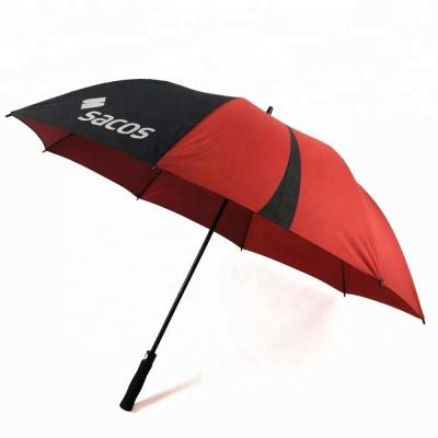 China Contemporary Staight Auto Open Vented Twin Canopy Stormproof Two Colors Red Black Golf Umbrella for sale