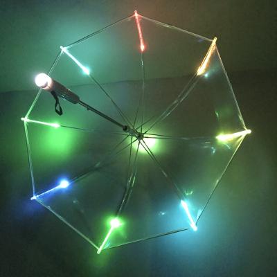 China Contemporary Led Ribs 7 Colors Changing Straight Kids Led Umbrella With Led Light Torch Handle for sale