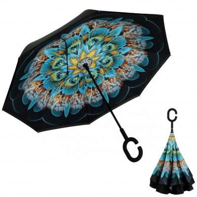 China Contemporary Best Selling OEM Custom Hook C Handle Design Upside Down Double Layer Extra Large Windproof Auto Open Inverted Reverse Umbrella for sale