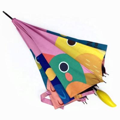 China Contemporary Yellow Cartoon Character Children Kids Stick Rain Umbrella for sale