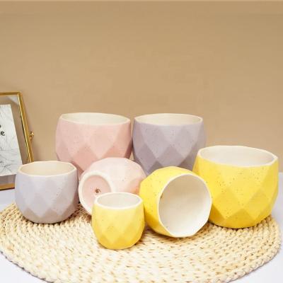 China High Quality Durable Creative Design Flower Pot Size 11 Yellow Diamond Pattern Fleshy Pot Height 11cm Diameter Cm for sale