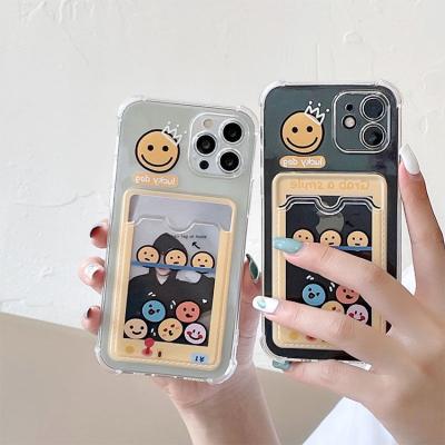 China Custom Clear Straight Edge Smile Face Shell Phone Silicone Color Paint Case Card Slot Shockproof Shockproof Phone Case for sale