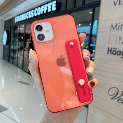 China Universal Shockproof Phone Cover With Phone Strap Full Transparent Phone Case Bracket Shockproof Case For iPhone 11 12 13 pro max for sale