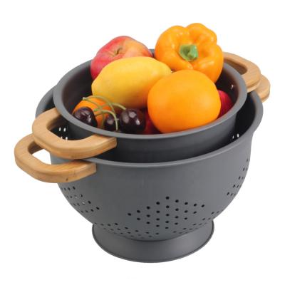 China Viable 2Piece Gray Kitchen Colander Set, Vegetable and Fruit Storage Iron Colander for sale