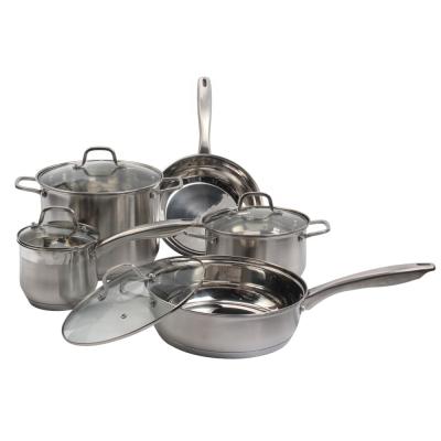 China Sustainable 5-Piece Premium Cookware Set With Lid, 5-Ply Cap Stainless Steel Glass Pots And Fry Pans for sale