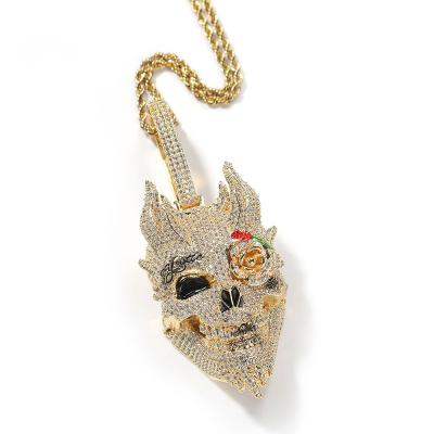 China Environmentally Friendly Oil Dripping Diamond Rose Skull Pendant Necklace Overdone Punk Street Men's Hip Hop Jewelry for sale