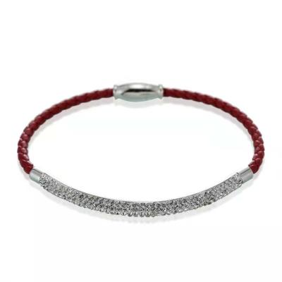 China New Fashion Environmental Friendly Simple Titanium Steel Diamond Rope Leather Bracelet Inlaid Crystal Bracelet for sale