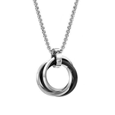 China Environmentally friendly European and American fashion titanium steel three ring hip hop pendant and sweater necklace for sale