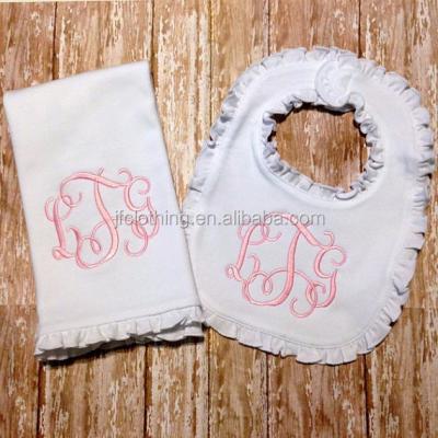 China (CA302#-white&blue) Eco-Friendly Custom Cute Baby Bibs Embroidered For Baby Bandana for sale