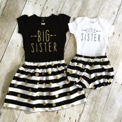 China Viable Big Sister Outfit Big Sister T-Shirt With Gold Glitter Polka Dot Dress Little Sister Baby Romper With Stripe Bloomers Shorts for sale